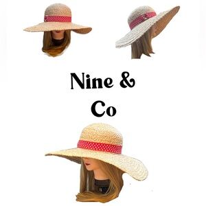 Nine & Co Straw Sun Hat with Red Polka Dot Band